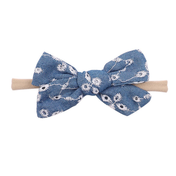Children's Handmade Nylon Fabric Bow Plaid Hair Band Set Soft Elastic Bow Hair Rope Headdress Accessories