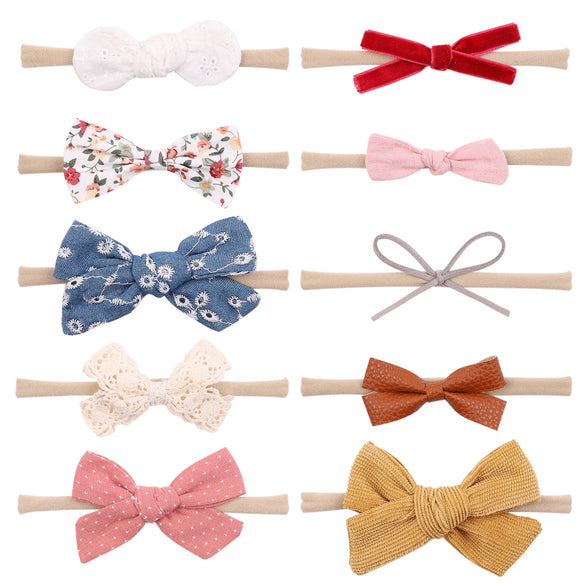 Children's Handmade Nylon Fabric Bow Plaid Hair Band Set Soft Elastic Bow Hair Rope Headdress Accessories
