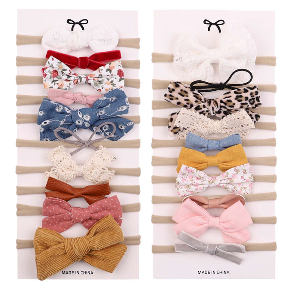 Children's Handmade Nylon Fabric Bow Plaid Hair Band Set Soft Elastic Bow Hair Rope Headdress Accessories