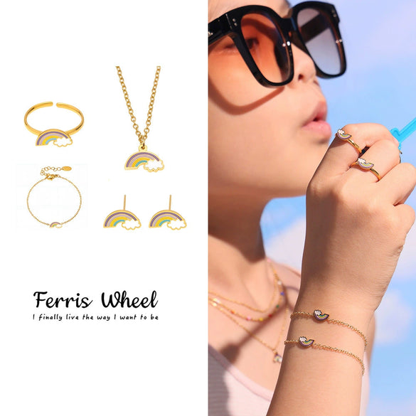 Children's Jewelry Set Ferris Wheel Rainbow Oil Drop Pendant Stainless Steel And Titanium Steel Electroplated For Women