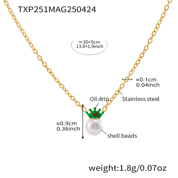 Children's Jewelry Set With Omega Crown Beads In Stainless Steel And Green Glass Electroplated Small Fresh Cute Design