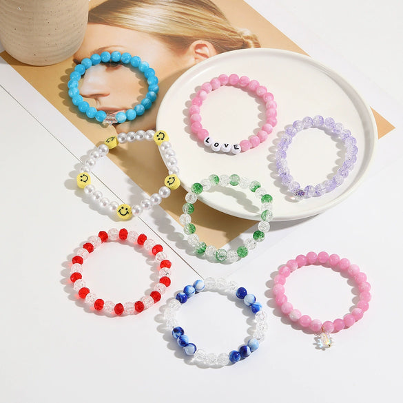 Children's Plastic Resin Beaded Heart Shaped Cartoon Style Electroplated Diy Bracelet Jewelry Accessories