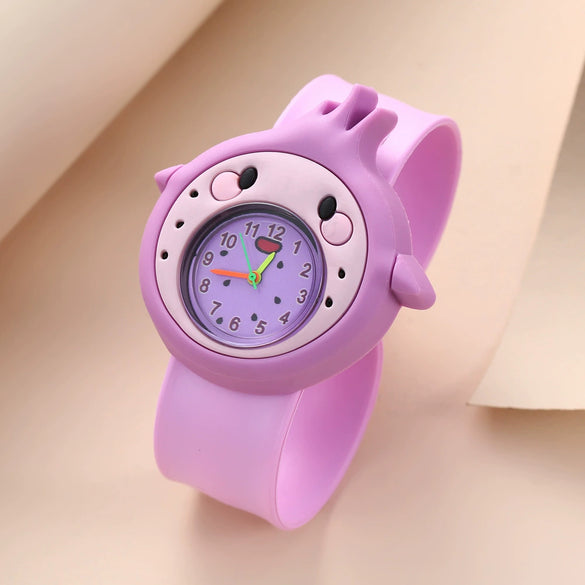 Children's Plastic Rubber Watch Fashion Creative Round Dial Cartoon Pattern Quartz Watch