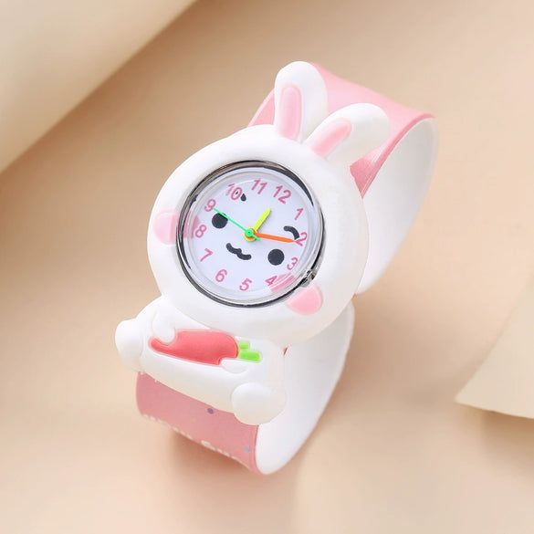 Children's Plastic Rubber Watch Fashion Creative Round Dial Cartoon Pattern Quartz Watch