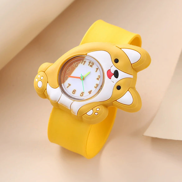Children's Plastic Rubber Watch Fashion Creative Round Dial Cartoon Pattern Quartz Watch