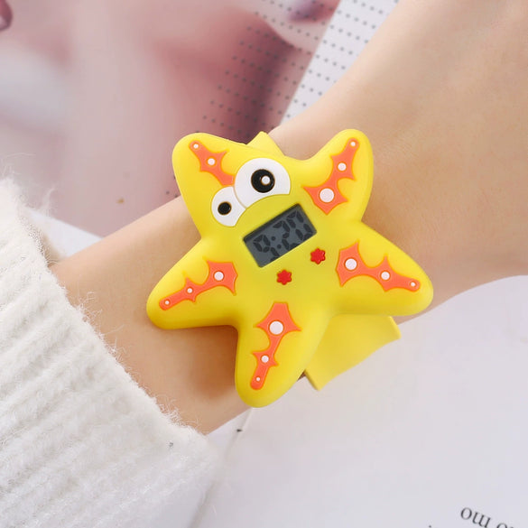Children's Plastic Rubber Watch Fashion Creative Round Dial Cartoon Pattern Quartz Watch