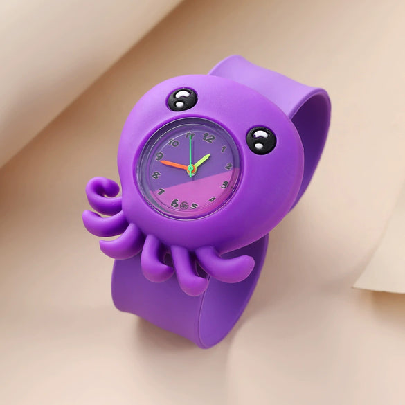 Children's Plastic Rubber Watch Fashion Creative Round Dial Cartoon Pattern Quartz Watch