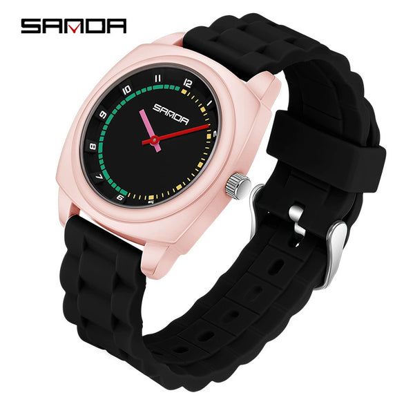 Children's Watch Dopamine Colorblocking Silicone Case And Strap Round Dial Quartz Movement Waterproof