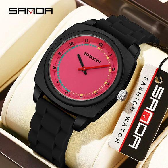 Children's Watch Dopamine Colorblocking Silicone Case And Strap Round Dial Quartz Movement Waterproof