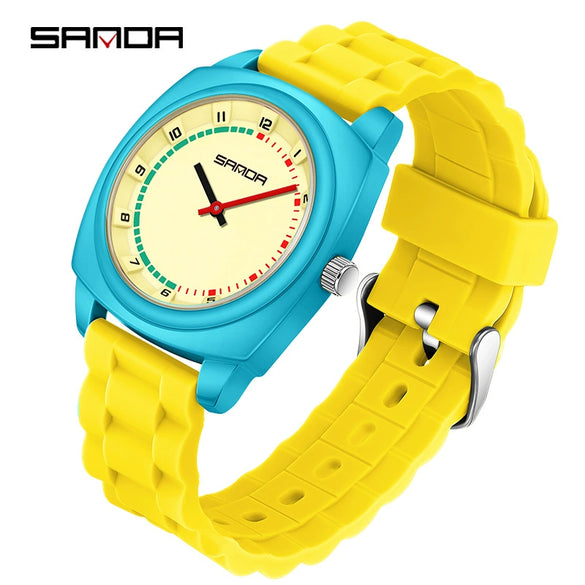 Children's Watch Dopamine Colorblocking Silicone Case And Strap Round Dial Quartz Movement Waterproof