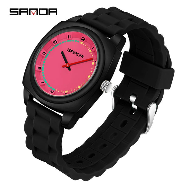 Children's Watch Dopamine Colorblocking Silicone Case And Strap Round Dial Quartz Movement Waterproof