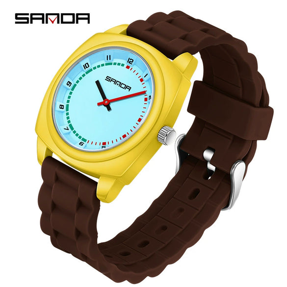 Children's Watch Dopamine Colorblocking Silicone Case And Strap Round Dial Quartz Movement Waterproof