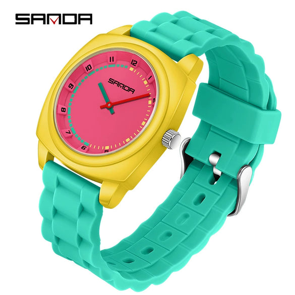 Children's Watch Dopamine Colorblocking Silicone Case And Strap Round Dial Quartz Movement Waterproof