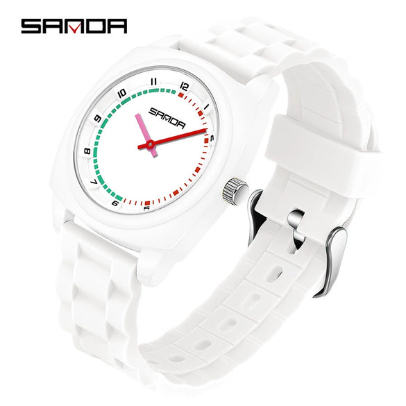 Children's Watch Dopamine Colorblocking Silicone Case And Strap Round Dial Quartz Movement Waterproof