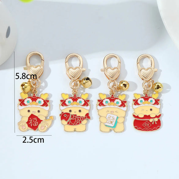 Chinoiserie Cartoon Style Cute Carp Dragon Metal Zinc Alloy New Year Bag Pendant Keychain
