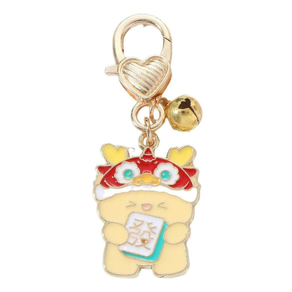 Chinoiserie Cartoon Style Cute Carp Dragon Metal Zinc Alloy New Year Bag Pendant Keychain