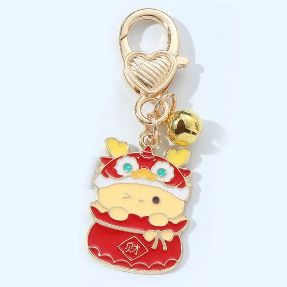 Chinoiserie Cartoon Style Cute Carp Dragon Metal Zinc Alloy New Year Bag Pendant Keychain