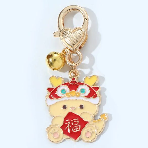 Chinoiserie Cartoon Style Cute Carp Dragon Metal Zinc Alloy New Year Bag Pendant Keychain