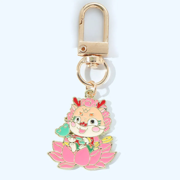 Chinoiserie Cartoon Style Cute Carp Dragon Metal Zinc Alloy New Year Bag Pendant Keychain