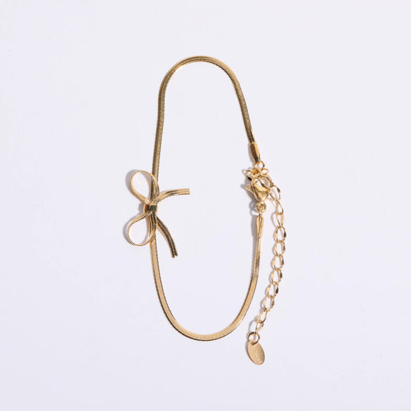 Choker Necklace Stainless Steel Titanium Steel Bow Snake Bone Style 18K Gold Plated Color Preservation Electroplating