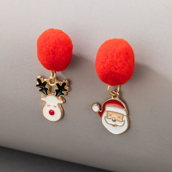 Christmas Alloy Drop Earrings With Candy Elk Bell And Red Green Fur Ball Accents Electroplated Geometric Simple Fashion Earrings