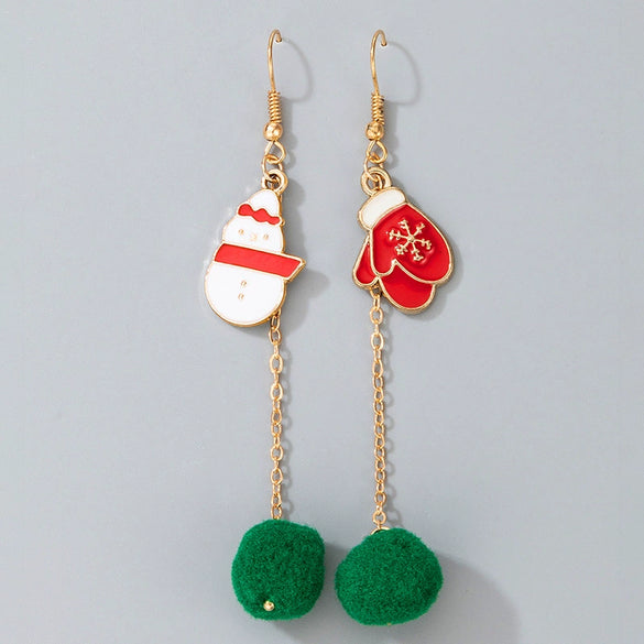 Christmas Alloy Drop Earrings With Candy Elk Bell And Red Green Fur Ball Accents Electroplated Geometric Simple Fashion Earrings
