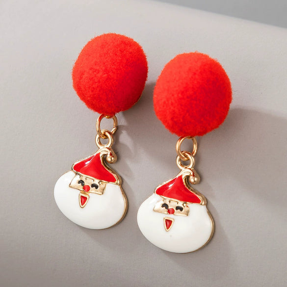 Christmas Alloy Drop Earrings With Candy Elk Bell And Red Green Fur Ball Accents Electroplated Geometric Simple Fashion Earrings