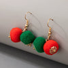 Christmas Alloy Drop Earrings With Candy Elk Bell And Red Green Fur Ball Accents Electroplated Geometric Simple Fashion Earrings