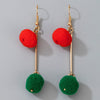 Christmas Alloy Drop Earrings With Candy Elk Bell And Red Green Fur Ball Accents Electroplated Geometric Simple Fashion Earrings