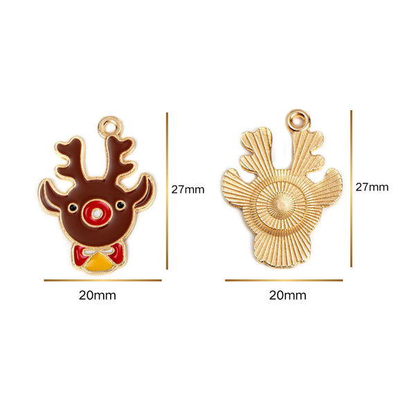 Christmas Alloy Enamel Deer Head Snowflake Gingerbread Man Bell Pendant Necklace With Electroplated Finish
