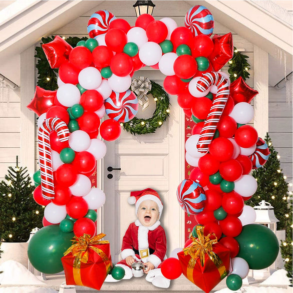 Christmas Balloon Arch Decoration Set With Santa Gift Box Round Aluminum Foil Ornament Balloons