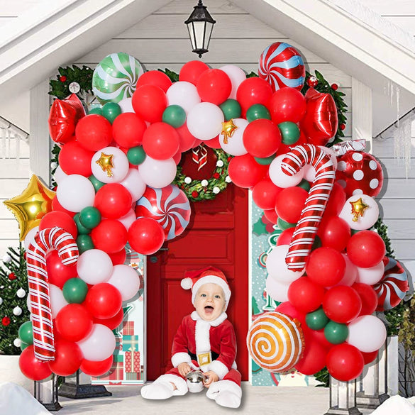 Christmas Balloon Arch Decoration Set With Santa Gift Box Round Aluminum Foil Ornament Balloons