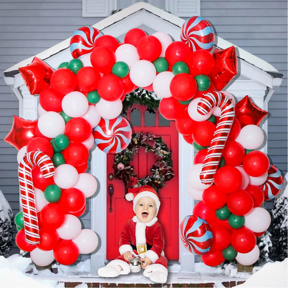 Christmas Balloon Arch Decoration Set With Santa Gift Box Round Aluminum Foil Ornament Balloons