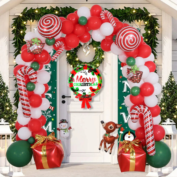 Christmas Balloon Arch Decoration Set With Santa Gift Box Round Aluminum Foil Ornament Balloons