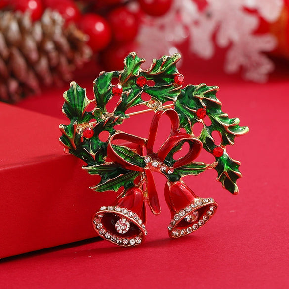 Christmas Bell Brooch Alloy Rhinestone Diamond Style Accessories For Women And Unisex