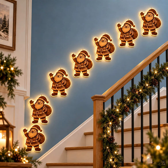 Christmas Boxwood Illuminated Wall Hanging With Gift Bag And Festive Figure Silhouette Printed Lightup Holiday Home Decor