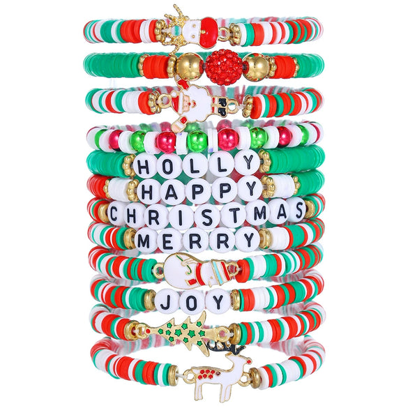 Christmas Bracelet Soft Ceramic And Clay Beads With Cartoon Characters Geometric Type Animal Zodiac Letters Numbers Text And Festive Elements