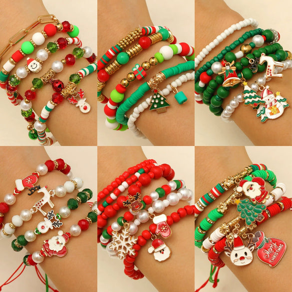 Christmas Bracelet Soft Pottery Beaded Letter Snowflake Handmade