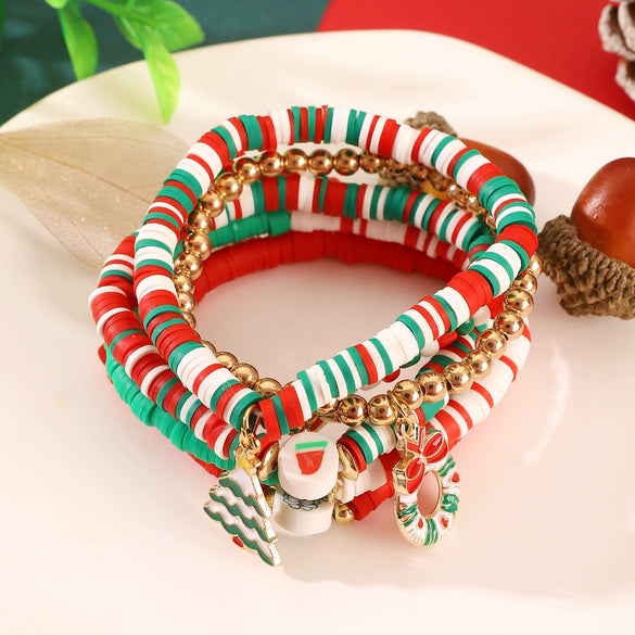 Christmas Bracelet Soft Pottery Beaded Letter Snowflake Handmade