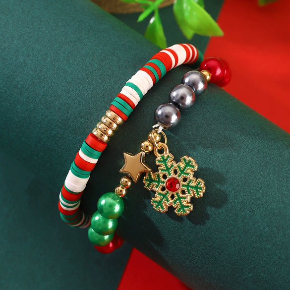 Christmas Bracelet Soft Pottery Beaded Letter Snowflake Handmade