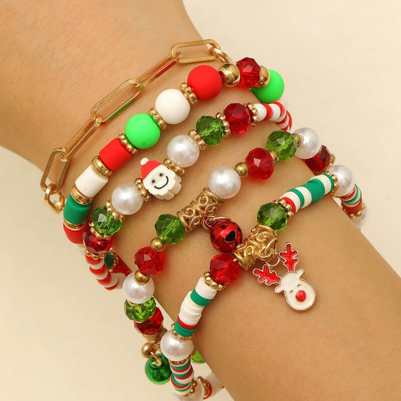 Christmas Bracelet Soft Pottery Beaded Letter Snowflake Handmade