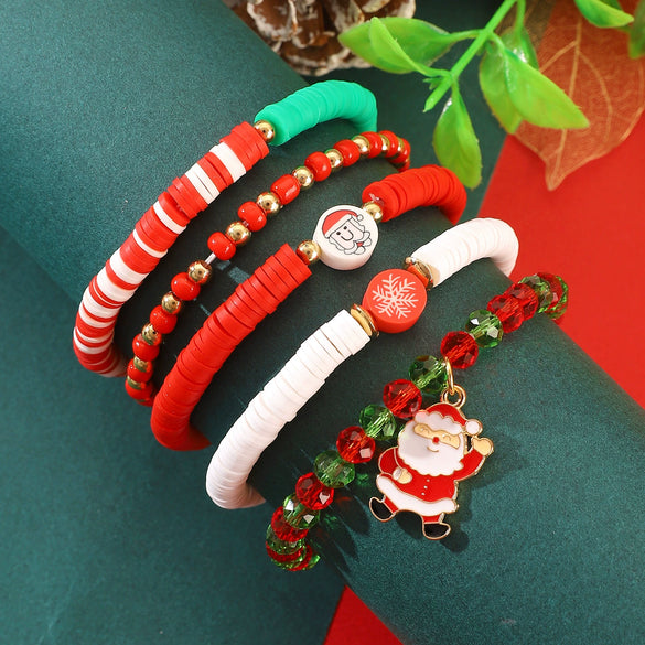 Christmas Bracelet Soft Pottery Beaded Letter Snowflake Handmade