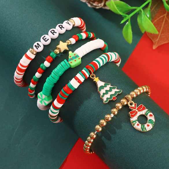 Christmas Bracelet Soft Pottery Beaded Letter Snowflake Handmade