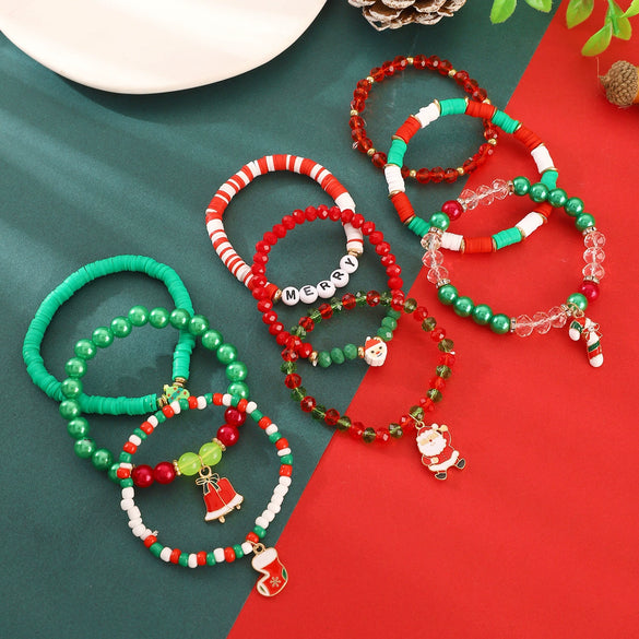 Christmas Bracelet Soft Pottery Beaded Letter Snowflake Handmade