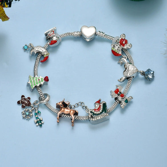Christmas Cartoon Charm Bracelets Zinc Alloy Snowman Reindeer And Santa Pendants With Drip Oil Finish Minimalist Wholesale Jewelry