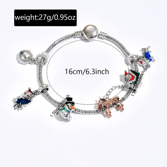 Christmas Cartoon Charm Bracelets Zinc Alloy Snowman Reindeer And Santa Pendants With Drip Oil Finish Minimalist Wholesale Jewelry