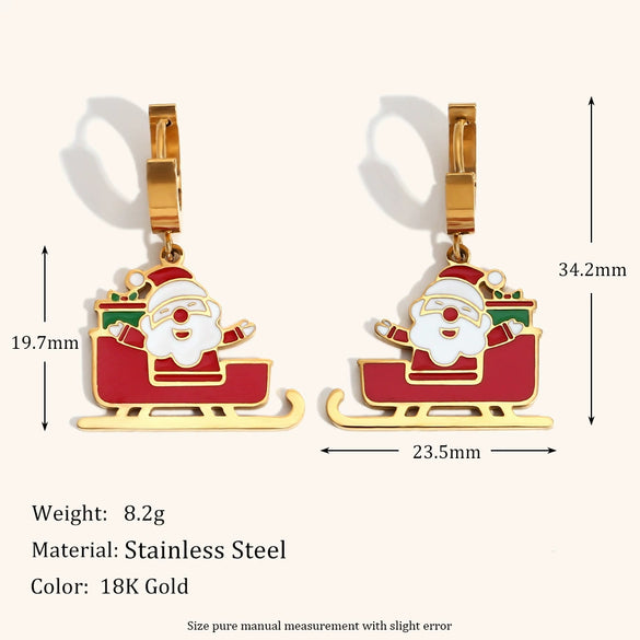Christmas Cartoon Titanium Steel Earrings With Stainless Steel Ear Posts And Drip Oil Design For Women