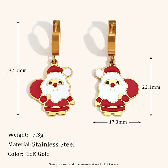 Christmas Cartoon Titanium Steel Earrings With Stainless Steel Ear Posts And Drip Oil Design For Women