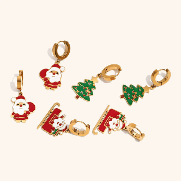 Christmas Cartoon Titanium Steel Earrings With Stainless Steel Ear Posts And Drip Oil Design For Women
