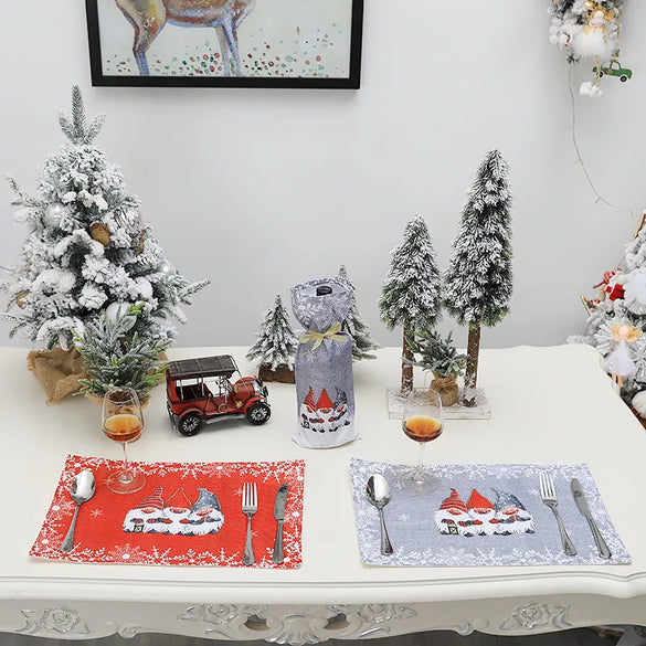 Christmas Fashion Santa Claus Snowflake Linen Nonwoven Family Gathering Placemat 1 Piece